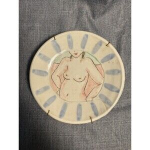 Vintage Signed Studio Pottery Plate – Nude Figure Ceramic Wall Hanging
